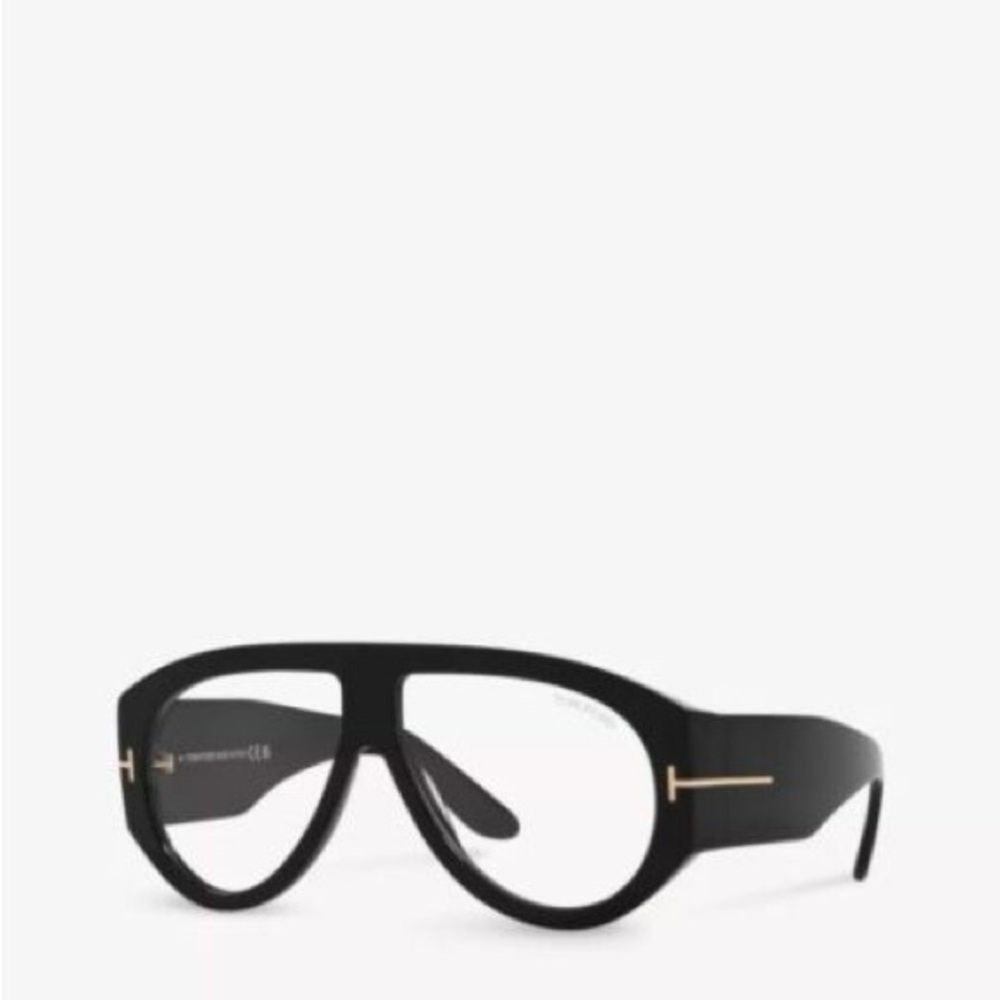 Tom Ford Black Oversized Aviator Optical Glasses with Gold Temples